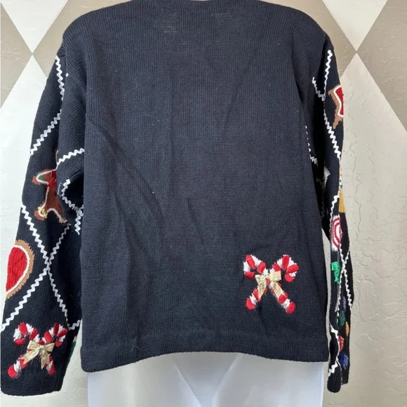 Vintage 1995 MARISA Christina CHRISTMAS Sweater S Black CANDY Holiday - Picture 6 of 8